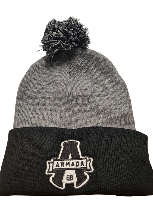 TUQUE GRISE REBORD NOIR ARMADA AVEC POMPON
