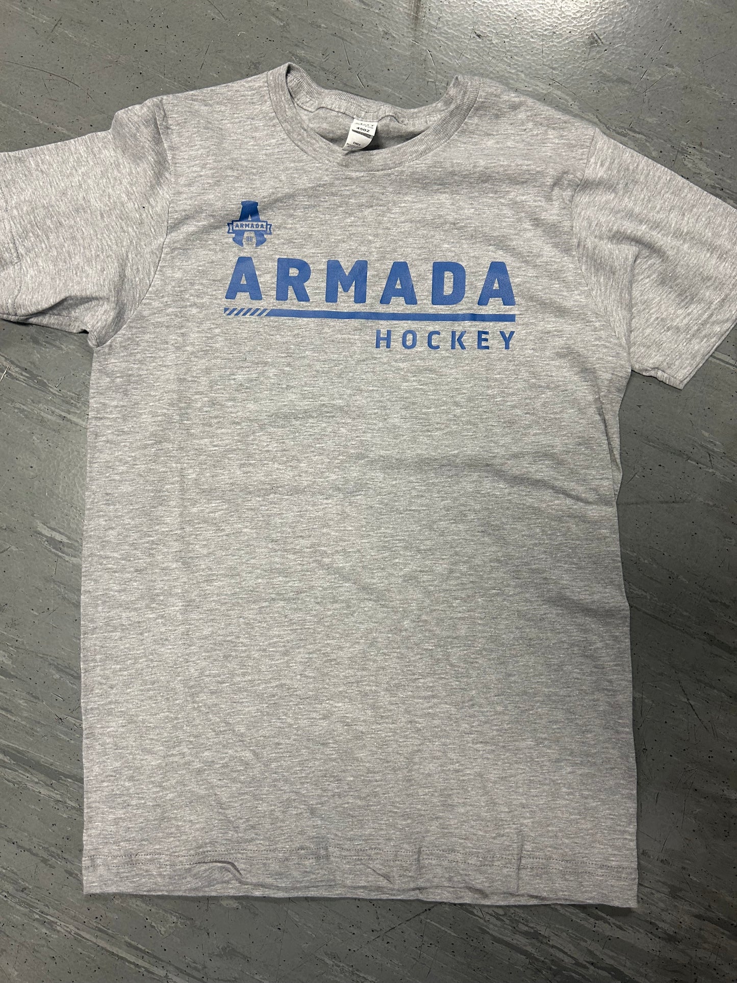 T-SHIRT GRIS ECRIT ARMADA HOCKEY BLEU